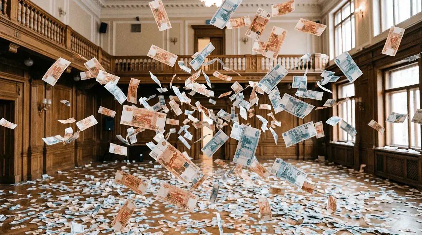 Штамп «Списано: 10 000 000 ₽ — одобрено» поверх списка тревог: страх, бессонница